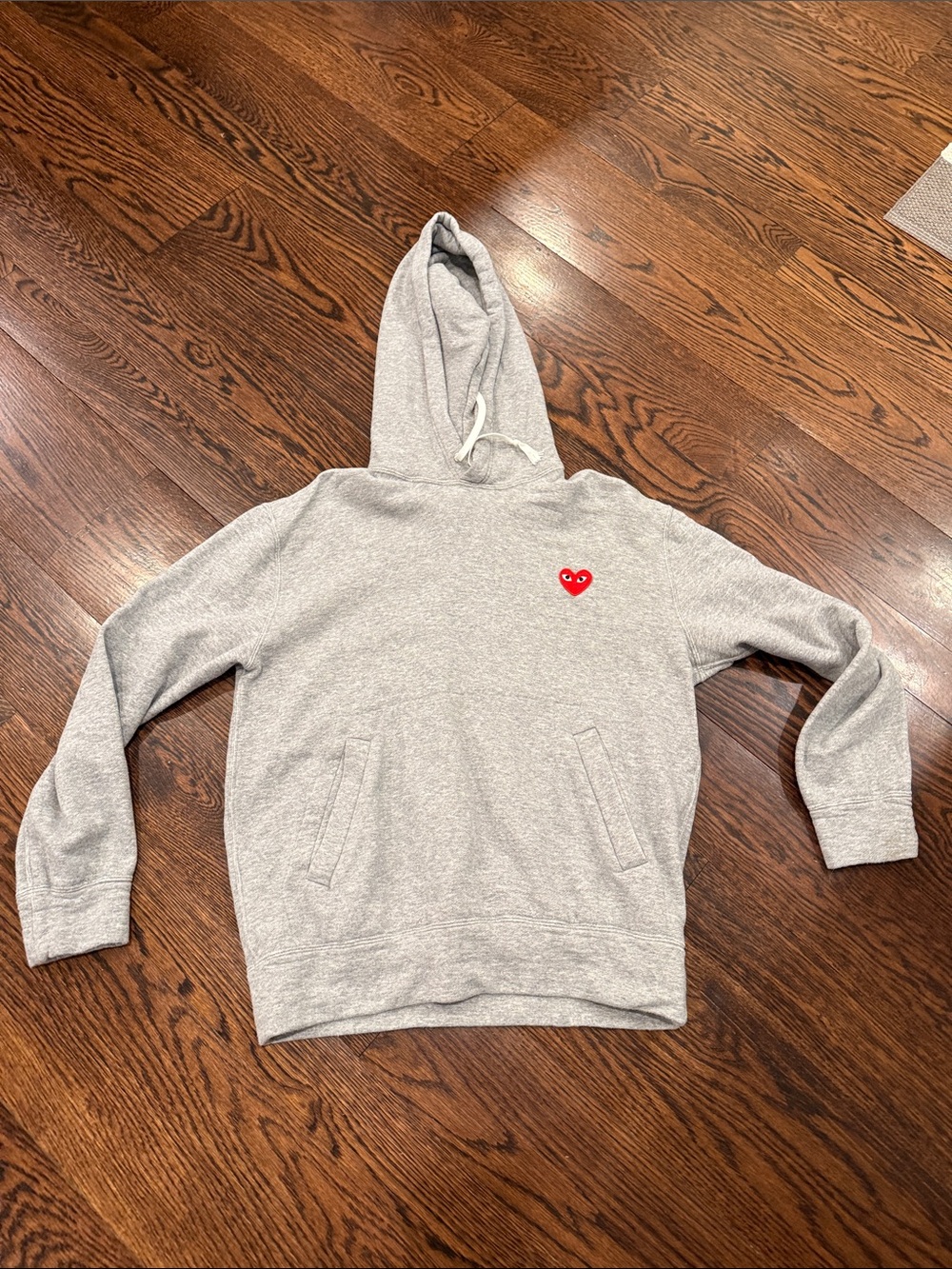 Comme des Garçons PLAY Gray Hoodie with White Drawstrings